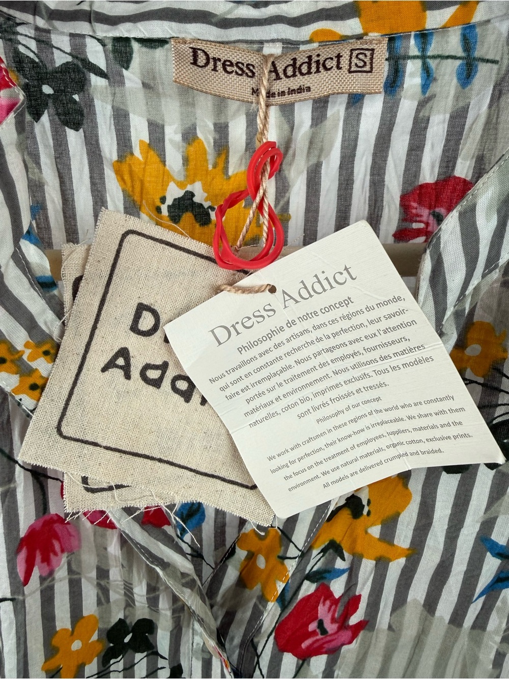 Dress Addict July 612 Floral Stripe Organic Cotton Babydoll Dress NWT Sz S - Picture 6 of 7